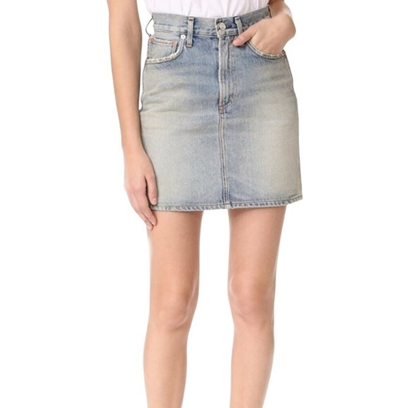 New Agolde Kat 80s Denim Mini Skirt 25 In Parking Lot Blue High Rise Y2K Retro - Picture 4 of 14